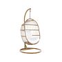 Hanging Egg Chair Beige Rope Seat Steel Stand Soft Cushion