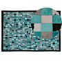 Area Rug Carpet Turquoise And Grey Leather Chequered 140 X 200 Cm