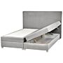 Eu King Size Divan Bed With Storage 5ft3 Light Grey Upholstery With Mattress Beliani