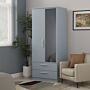 Contrast Double 2 Drawer Mirror Wardrobe In Denim Blue