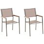 Set Of 2 Garden Dining Chairs Beige And Silver Textile Seat Stainless Steel Legs Stackable Outdoor Resistances