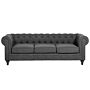 3 Seater Sofa Grey Fabric Tufted Scroll Arms Traditional Beliani