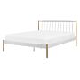 Eu Double Size Panel Bed White With Light Wood Legs 4ft6 White Metal Frame Slatted Base