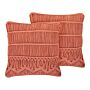 Set Of 2 Decorative Cushion Orange Cotton Macramé 45 X 45 Cm Rope