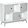 Homcom Storage Cabinet, Bookcase, Display Shelf With 6 Storage Cubes & Doors For Dining Room, Grey