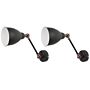 Set Of 2 Wall Spot Lamps Graphite Grey Metal Swing Arm Small Reading Light