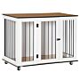 Pawhut Dog Cage End Table With Five Wheels, Dog Crate Furniture For Large Sized Dogs, With Front Door Latch, Indoor Use, White