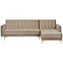 Corner Sofa Bed Beige Velvet Tufted Fabric Modern L-shaped Modular 4 Seater Left Hand Chaise Longue Beliani