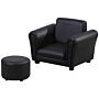 Homcom Toddler Chair Single Seater Kids Sofa Set, 54 X 42 X 41cm, Kids Sofa With Stool, Black