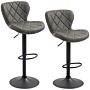 Homcom Adjustable Height Bar Stools Set Of 2, Swivel Barstools With Backrest And Footrest, Steel Frame Diamond Pattern Pu, Kitchen Dining, Dark Grey