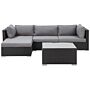 2 Piece Garden Sofa Set Black W/ Grey Cushions 5 Seater Right Hand Corner Coffee Table