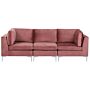 Modular Sofa Pink Velvet 3 Seater Silver Metal Legs