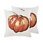 Set Of 2 Decorative Cushions Beige Velvet 45 X 45 Cm Pumpkin Pattern Square Modern Minimalist Autumn