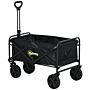 Outsunny Folding Pull Along Cart Cargo Wagon Trolley With Telescopic Handle - Black