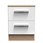 Contrast Wireless Charging 2 Drawer Bedside Cabinet In White & Bardolino Oak