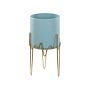 Plant Stand Blue With Gold Iron 19 X 19 X 39 Cm Indoor Outdoor Metal Flower Pot Uv Resistant Modern Industrial Standing Planter Beliani