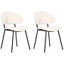 Set Of 2 Dining Chairs Cream Fabric Upholstery Black Metal Legs Armless Curved Backrest