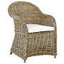 Set Of 2 Garden Armchairs Natural Rattan With Cotton Seat Cushion Off-white