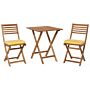 3 Piece Bistro Set Light Solid Acacia Wood Yellow Cushions Folding Slatted Design