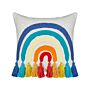 Scatter Cushion Multicolour Cotton 45 X 45 Cm Throw Pillow Embroidered Rainbow Pattern