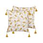 Set Of 2 Decorative Cushions Yellow And Beige Floral Pattern 45 X 45 Cm Flower Motif