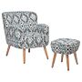 Armchair Multicolour Fabric Upholstery Footstool Wooden Legs Ikat Pattern