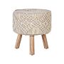 Footstool Beige Cotton Seat Wooden Legs 40 X 40 X 44 Cm Handmade Macramé