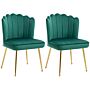 Homcom Shell Luxe Velvet Accent Chair, Chair With Gold Metal Legs, Set Of 2, Green