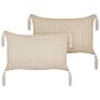 Set Of 2 Scatter Cushions Light Beige 25 X 45 Cm Throw Pillow Geometric Pattern Tassels Removable Cover With Filling