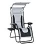 Outsunny Zero Gravity Lounger Chair, Folding Reclining Patio Chair With Shade Cover, Cup Holder And Headrest For Poolside, Grey