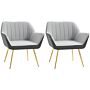 Homcom Velvet Armchairs, Upholstered Accent Chairs With Golden Steel Legs, Modern Vanity Chairs For Living Room And Bedroom, Set Of 2, Light Grey