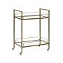 Kitchen Trolley Gold Metal Legs Tempered Glass Top With Shelf And Castors