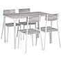 Dining Set Grey Top White Steel Legs Rectangular Table 110 X 70 Cm 4 Chairs