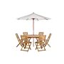 7 Piece Garden Dining Set Light Acacia Wood Round Table And 6 Folding Slatted Chairs Parasol (12 Options) Beliani