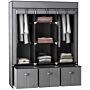 Homcom Fabric Wardrobe, Portable Wardrobe With 5 Shelves, 2 Hanging Rails And 3 Fabric Drawers, Foldable Closets, 125 X 43 X 162.5cm, Dark Grey