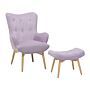 Wingback Chair With Ottoman Violet Velvet Fabric Buttoned