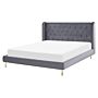 Slatted Bed Frame Grey Velvet Upholstery Eu King Size 5ft3 Tufted Headboard