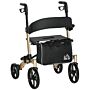 Homcom Folding Rollator With Cane Holder, Adjustable Handle Height And Aluminum Frame, 4 Wheeled Mobility Walker With Seat And Bag, Gold