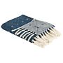 Blanket Dark Blue Cotton Acrylic 130 X 170 Cm Geometric Pattern Tassels