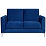 Sofa Blue Fabric Upholstery Silver Legs 2 Seater Loveseat