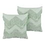 Set Of 2 Decorative Cushions Light Green Cotton 45 X 45 Cm With Tassels