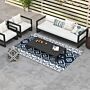 Outsunny Plastic Straw Reversible Rv Outdoor Rug With Carry Bag, 182 X 274cm, Dark Blue And White