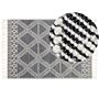 Area Rug Grey And Off-white Wool Cotton 160 X 230 Cm Hand Woven Flat Weave With Tassels Geometric Pattern