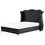 Eu King Size Bed Black Velvet 5ft3 Slatted Base Button Tufted Headboard Nailhead Trim