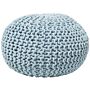 Pouf Ottoman Light Blue Knitted Cotton Eps Beads Filling Round Small Footstool 50 X 35 Cm