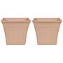 Set Of 2 Plant Pots Planter Solid Peach Pink Stone Mixture Square 41 X 41 Cm Outdoor Resistances All-weather