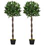 Outsunny Set Of 2 Artificial Topiary Bay Laurel Ball Trees Decorative Plant With Nursery Pot For Décor, 120cm