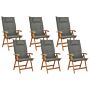 Set Of 6 Garden Chairs Light Acacia Wood With Graphite Grey Cushions Folding Feature Uv Resistant