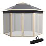 Outsunny Hexagon Pop Up Gazebo Outdoor Patio Gazebo Double Roof Instant Shelter With Netting, 3 X 4m, Khaki