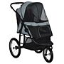 Pawhut Pet Stroller Jogger For Medium Small Dogs, Foldable Cat Pram Dog Pushchair With Adjustable Canopy, 3 Big Wheels, Grey